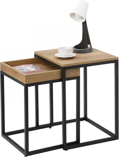 Ορθογώνιο Βοηθητικό Τραπεζάκι Ξύλινο Black/brown 2τμχ Μ40xΠ45xΥ55εκ.