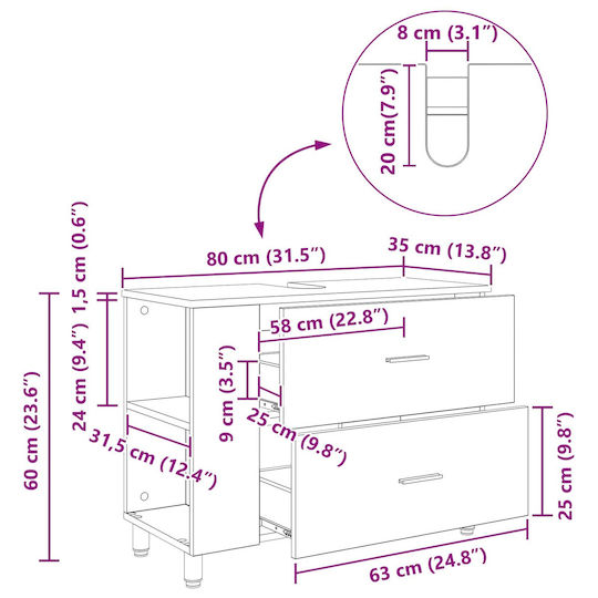 vidaXL Πάγκος χωρίς Νιπτήρα Μ80xΒ35xΥ60cm Λευκό