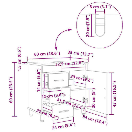 vidaXL Badezimmer Waschtisch-Einheit Ohne Waschbecken M60xB35xH60cm Weiß