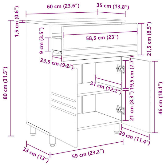 vidaXL Bathroom Vanity Unit Without Sink M60xB35xH80cm Black