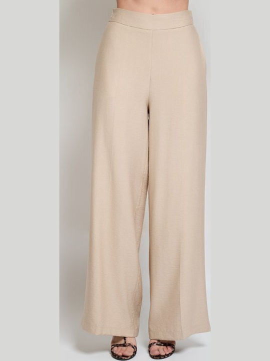 Women's Linen Trousers with Rubber Band Beige