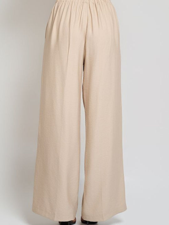 Women's Linen Trousers with Rubber Band Beige