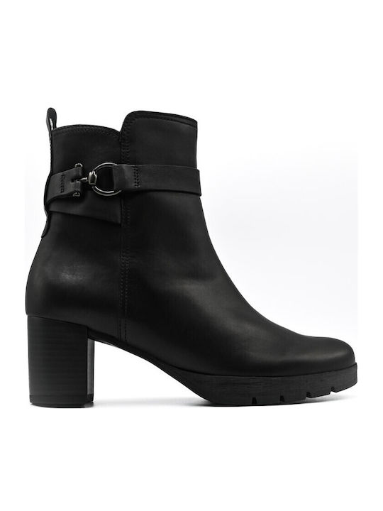Leather Women's Ankle Boots with Medium Heel Black