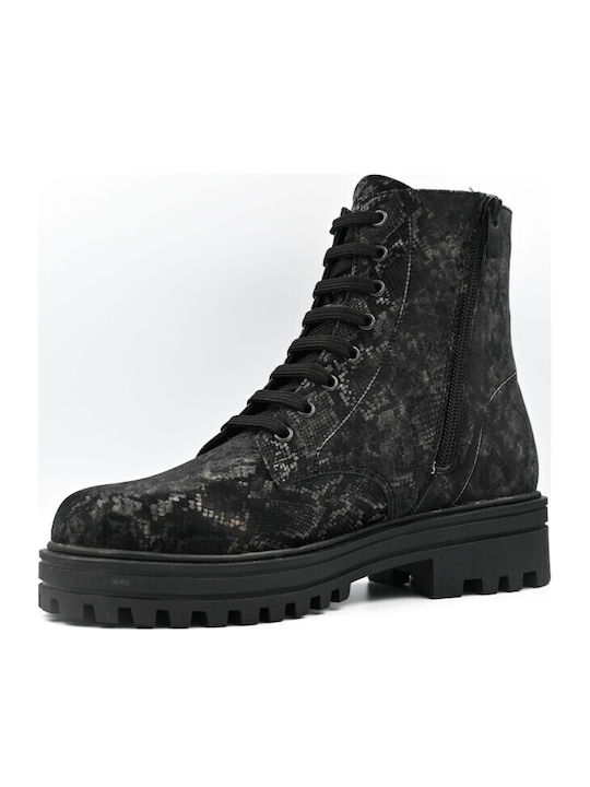 Leder Damen Stiefeletten Schwarz