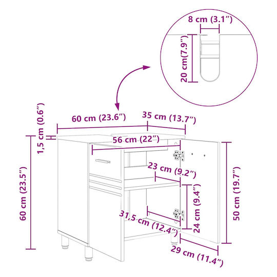 vidaXL Πάγκος χωρίς Νιπτήρα Μ60xΒ35xΥ60cm Δρυς
