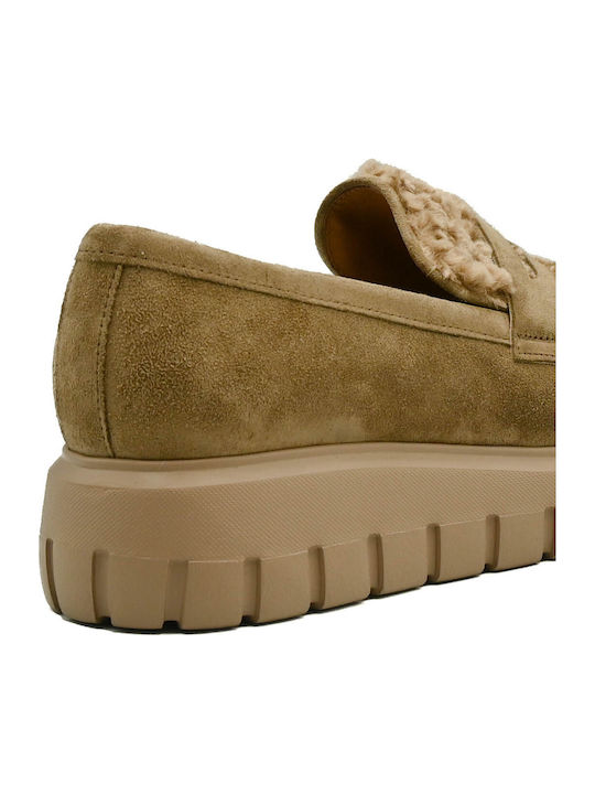 Δερμάτινα Γυναικεία Loafers σε Μπεζ Χρώμα