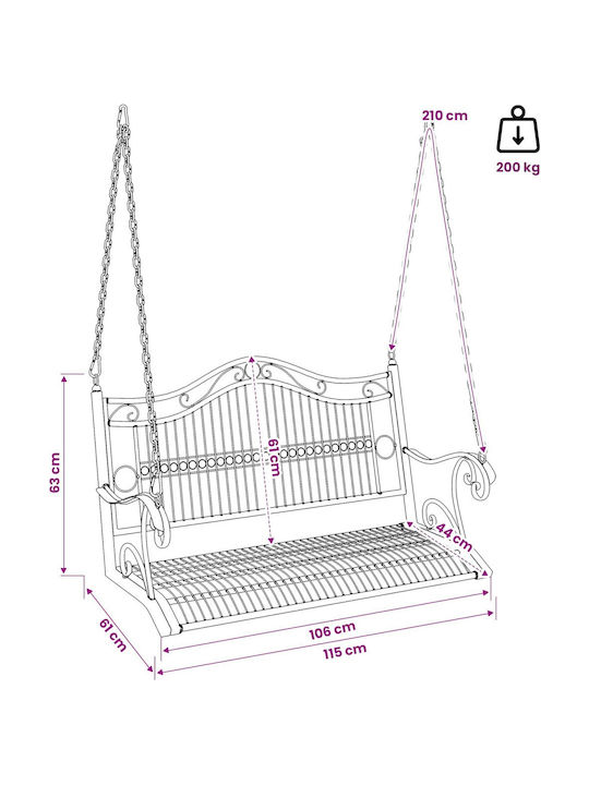 Swing Armchair with Stand and Pillow Metallic White Load Weight up to 14kg L115xD61xH63cm