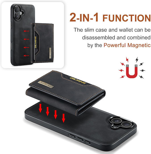 DG.MING Wallet Δερματίνης / Tempered Glass Μαύρο (iPhone 16)