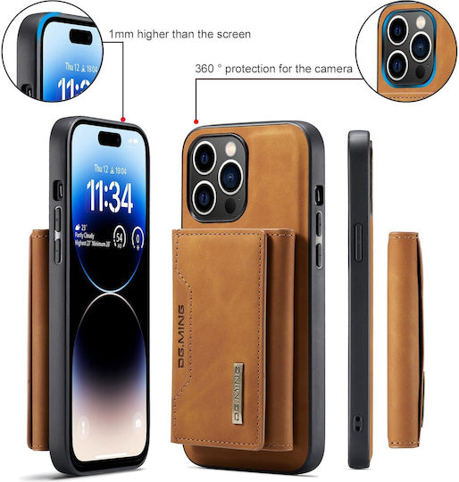 DG.MING Wallet Δερματίνης / Tempered Glass Καφέ (iPhone 15 Pro)