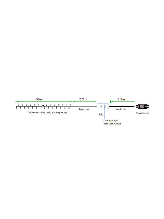 200 Λαμπάκια LED 25μ. Θερμό Λευκό σε Σειρά