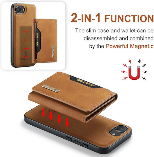 DG.MING Wallet Δερματίνης / Tempered Glass Καφέ (iPhone 17e / 16e)