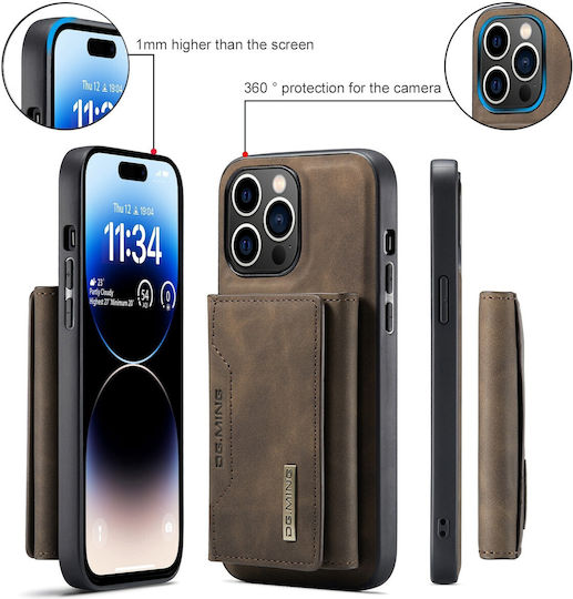 DG.MING Wallet Δερματίνης / Tempered Glass Καφέ (iPhone 15 Pro Max)