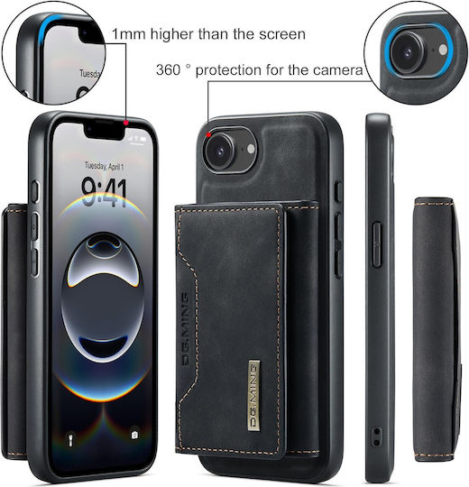 DG.MING Wallet Δερματίνης / Tempered Glass Μαύρο (iPhone 17e / 16e)