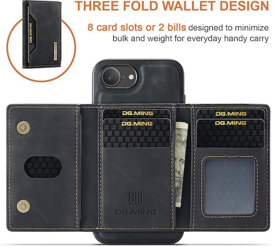 DG.MING Wallet Δερματίνης / Tempered Glass Μαύρο (iPhone 17e / 16e)
