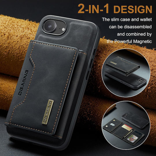 DG.MING Wallet Δερματίνης / Tempered Glass Μαύρο (iPhone 17e / 16e)