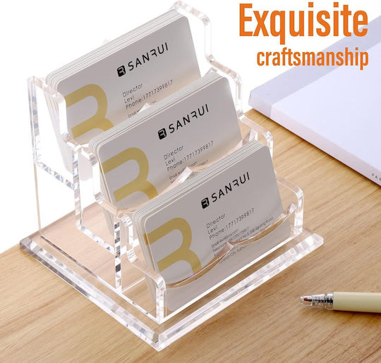 Modern Acrylic Business Card Holder Transparent 3-tier Desk Stand