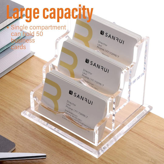 Modern Acrylic Business Card Holder Transparent 3-tier Desk Stand