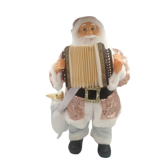 Dekorativer Weihnachtsmann mit Musik und Bewegung Rosa aus Stoff 60cm Rosa mit Akkordeon-Bewegung und Musik 60cm