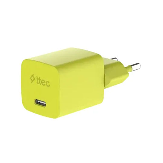 TTEC Φορτιστής GaN με Θύρα USB-C και Καλώδιο USB-C - USB-C 45W Power Delivery Neon Yellow (SmartCharger)