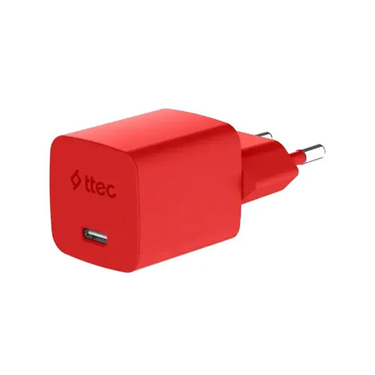 TTEC GaN Charger with USB-C Port and USB-C - USB-C Cable 45W Power Delivery Neon Red SmartCharger