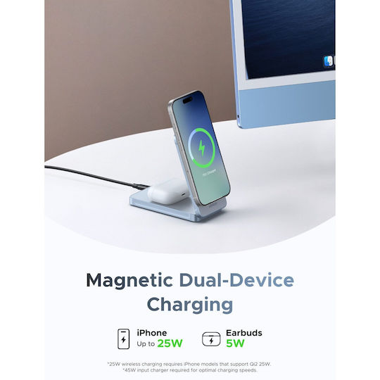 Ugreen Ασύρματος Φορτιστής (Qi Pad) 25W Μπλε (MagFlow)