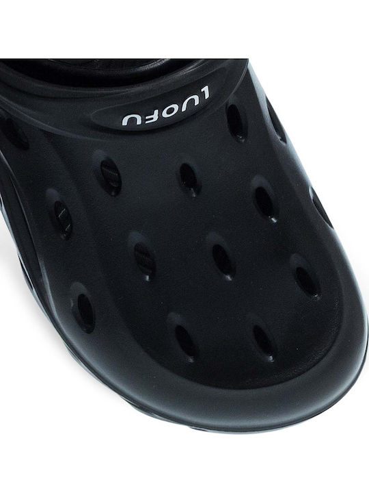 Luofu Herren Holzschuhe Schwarz