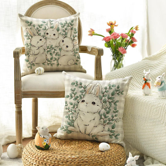 Set 4 Dekorative Kopfkissenbezüge 45x45 Cm Frühling Ostern Kaninchen