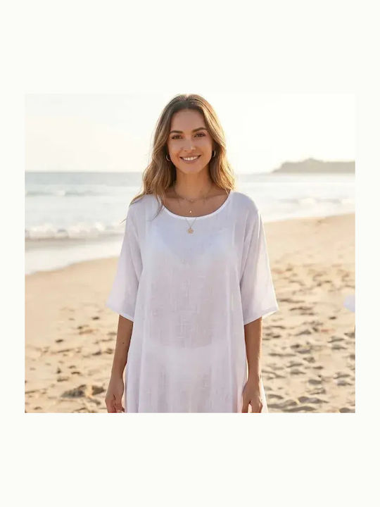 Bode Damen Korto Kaftan Strand Weiß