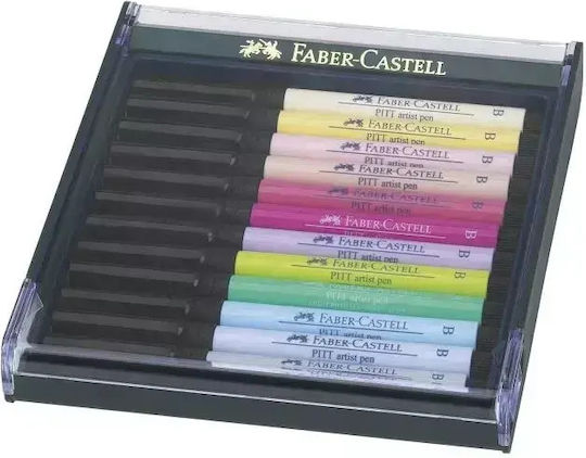 Комплект от 12 пастелни цвята четки Faber-Castell Pitt Artist Pen