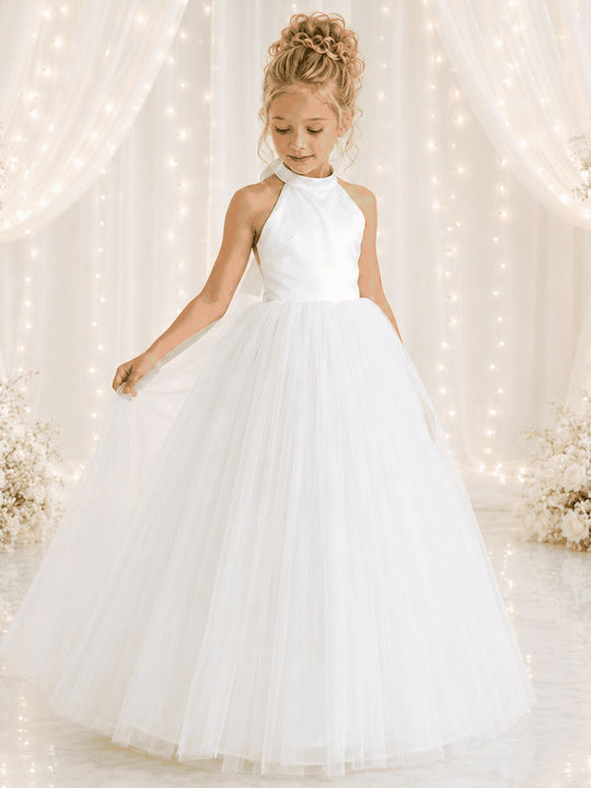 Girls Dress Sleeveless for Flower Girl White