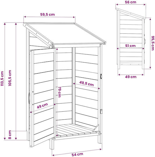 Wooden Garden Shed M0.59xW0.56xH1.135m