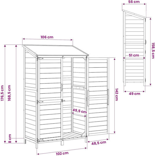 Wooden Garden Shed White M1.065xW0.56xH1.76m