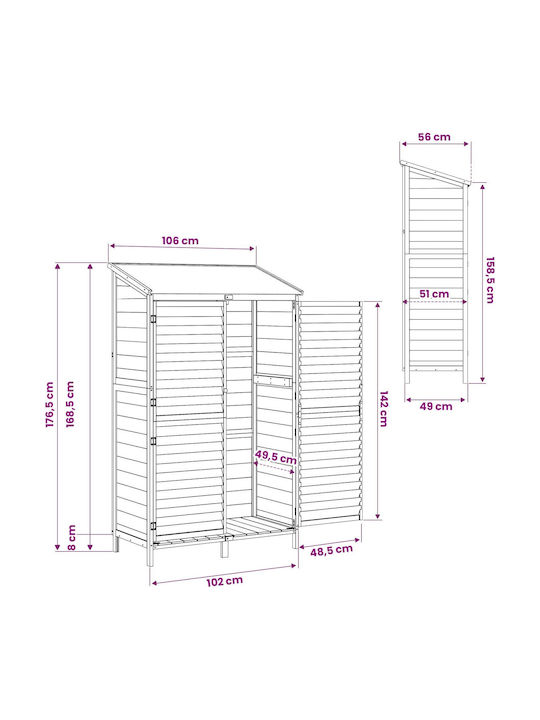 Wooden Garden Shed White M1.06xW0.56xH1.765m