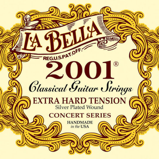 La Bella Set of Silver Plated Strings for Classic Guitar 4/4 2001 Classical Extra Hard Tension 30 - 44"