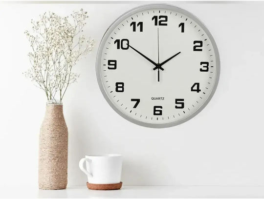 Silberne Analoge Wanduhr 30cm Leiser Quarzmechanismus Großes Zifferblatt
