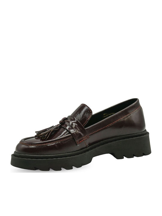 Patent Leather Women's Loafers In Burgundy Colour