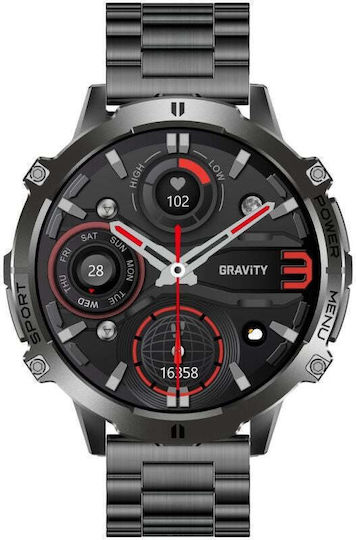 Gravity GT42-2 Неръждаема Стомана 53мм Смарт Часовник с Пулсомер (Черен)