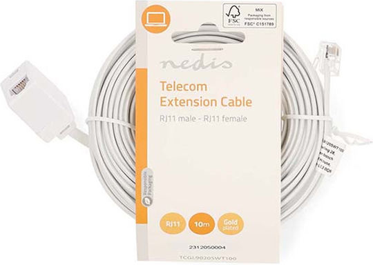 Nedis RJ11 Male to RJ11 Female Telephone Cable 10m White
