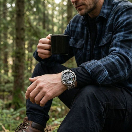 Gravity GT42-3 Stainless Steel 53mm Smartwatch με Παλμογράφο (Graphite)