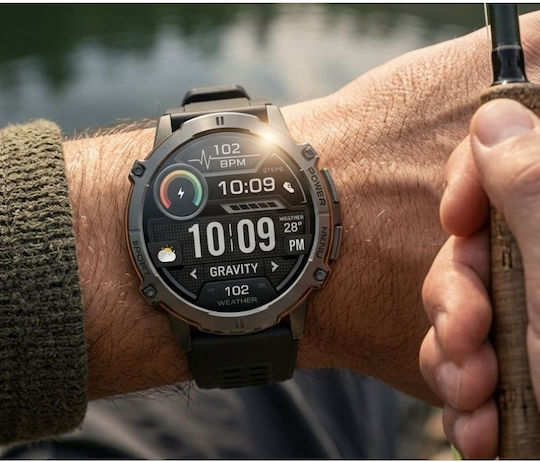 Gravity GT42-3 Stainless Steel 53mm Smartwatch με Παλμογράφο (Graphite)