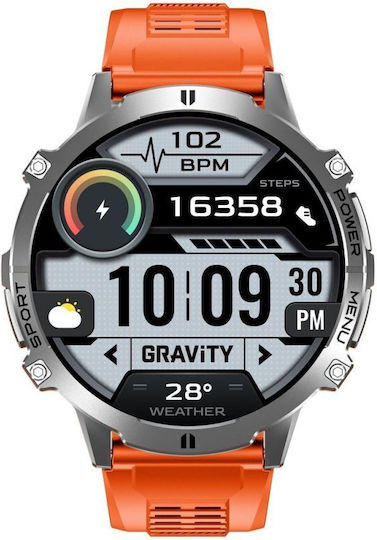 Gravity GT42-4 Stainless Steel 53mm Smartwatch με Παλμογράφο (Graphite)