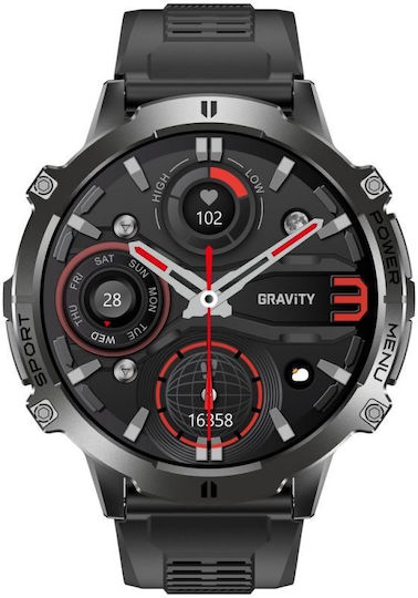 Gravity GT42-1 Смарт Часовник от Неръждаема Стомана 53мм с Пулсомер (Черен)