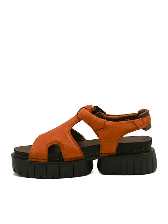 Leder Damen Anatomisch Flache Sandalen Tabac