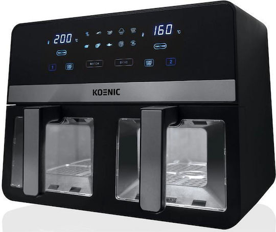 Koenic Kaf Heißluftfritteuse mit Doppeltem Abnehmbaren Behälter 4.75lt Schwarze
