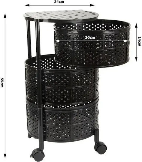 Verk Group Kitchen Cart Metallic 3 Tiers Black 34x34x55cm
