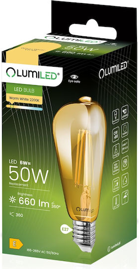 Lumiled Bec LED 6W Pentru Bază De Bec E27 și Formă ST64 Alb Cald 660 Lumen