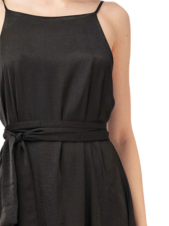 Summer Midi Dress for Wedding Christening Satin Open Back Black