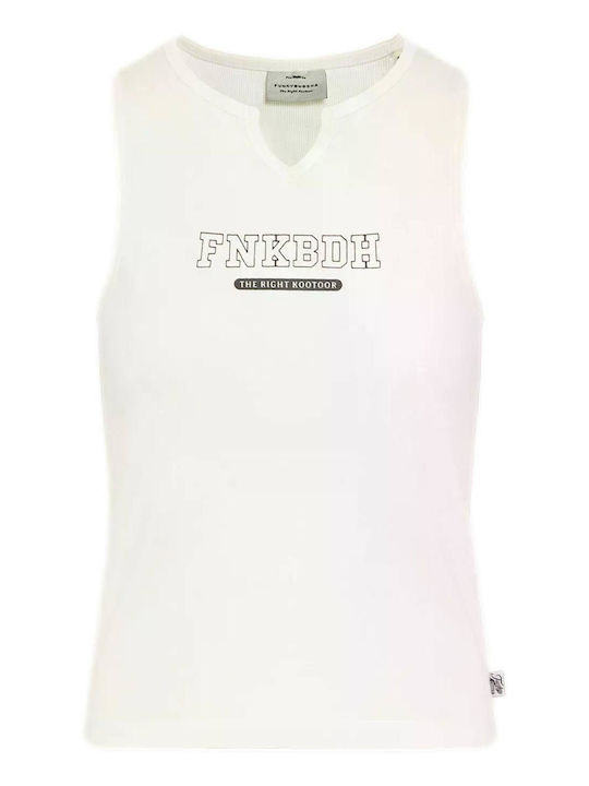 Damen Bluse Baumwolliges Ärmelloses Top mit V-Ausschnitt Off White Cream