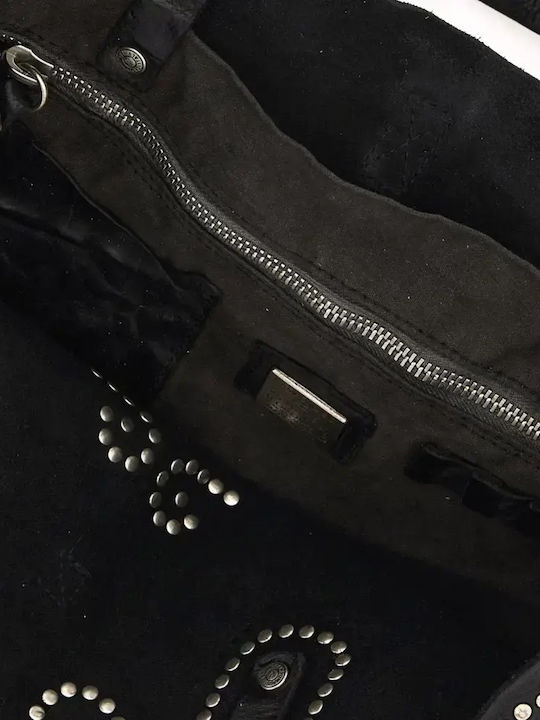 Leder Damen Schultertasche Schwarz