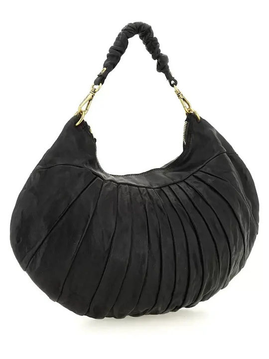 Leder Damen Schultertasche Schwarz